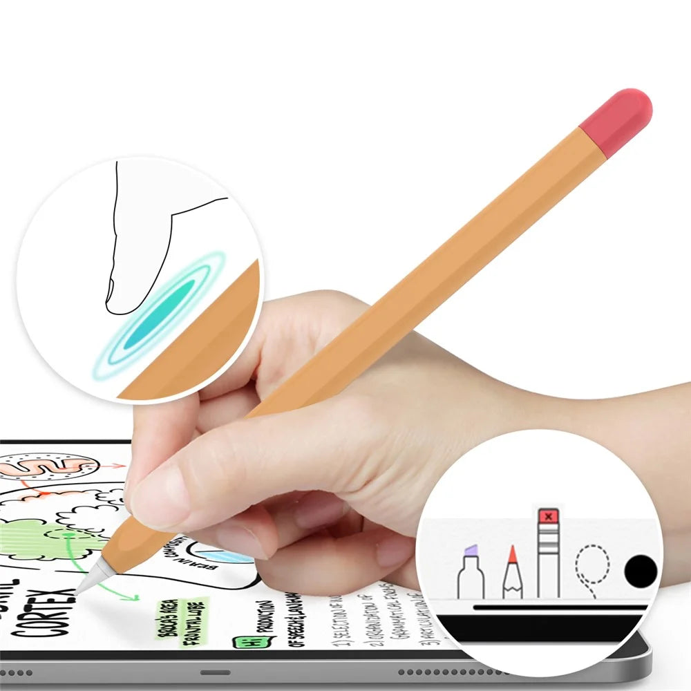 AHASTYLE PT65-2 Silicone Sleeve for Apple Pencil (2nd Generation), Contrast Color Stylus Pen Soft Protective Cover - Orange / Red - 6