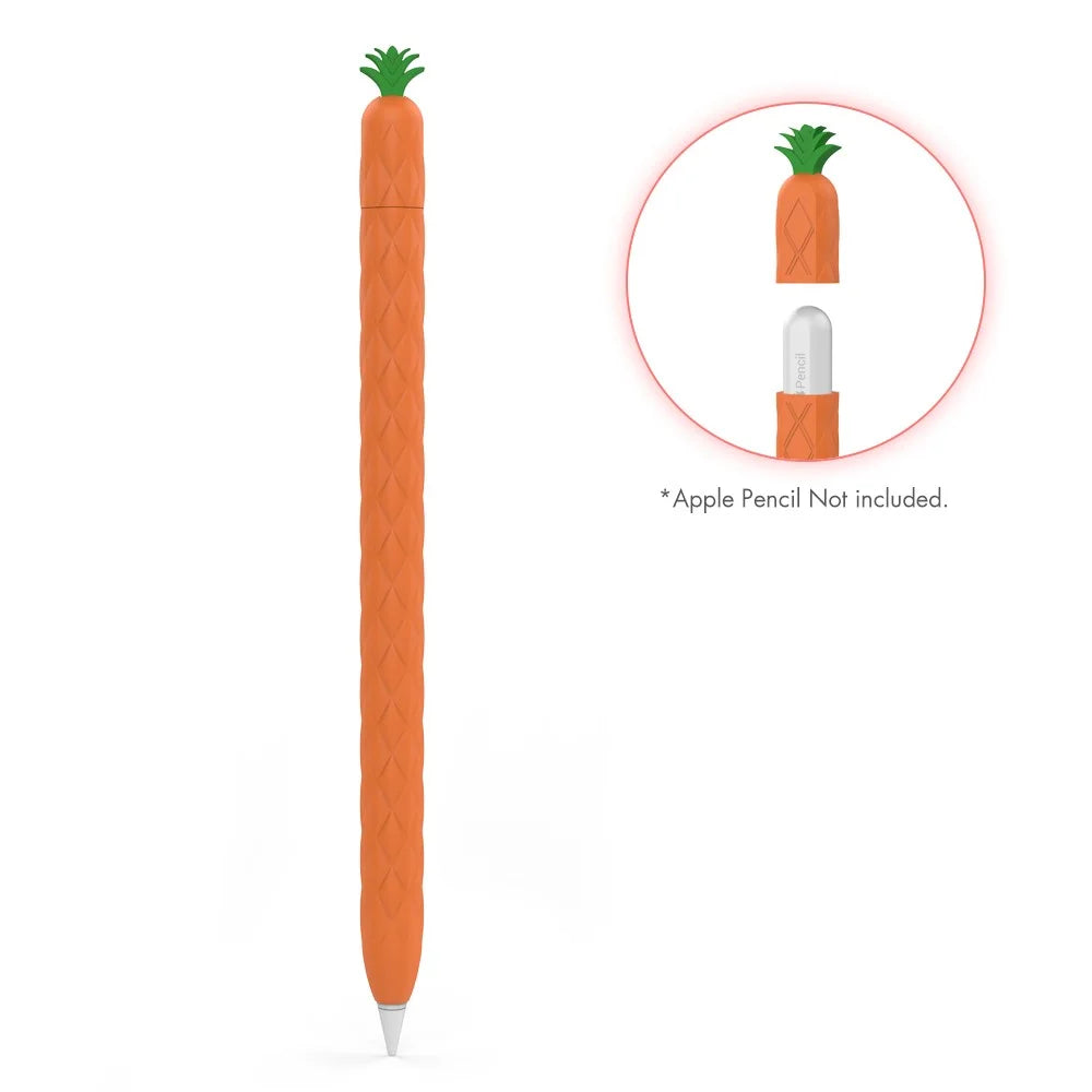 AHASTYLE PT106-2 for Apple Pencil Pro / Pencil (2nd Generation) Stylus Pen Silicone Skin Case Pineapple Style Protective Cover - Orange - 2
