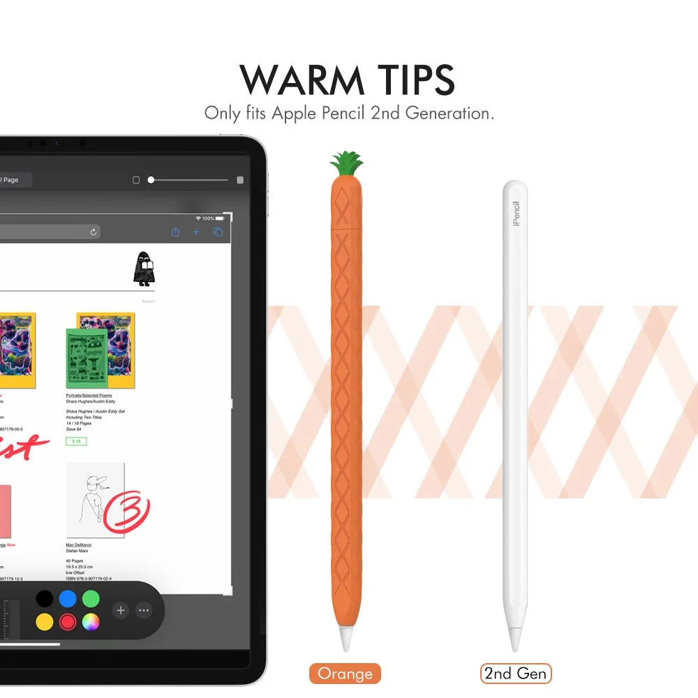AHASTYLE PT106-2 for Apple Pencil Pro / Pencil (2nd Generation) Stylus Pen Silicone Skin Case Pineapple Style Protective Cover - Orange - 3