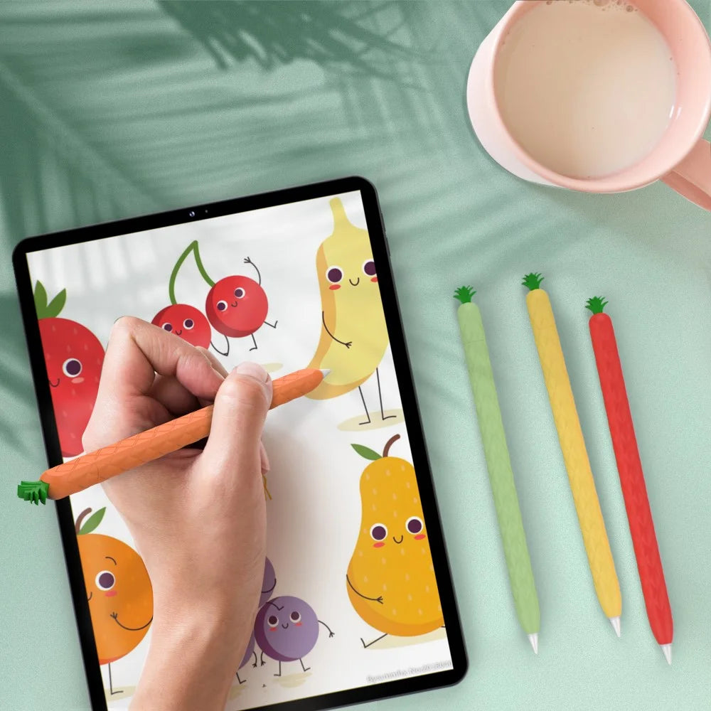 AHASTYLE PT106-2 for Apple Pencil Pro / Pencil (2nd Generation) Stylus Pen Silicone Skin Case Pineapple Style Protective Cover - Orange - 4