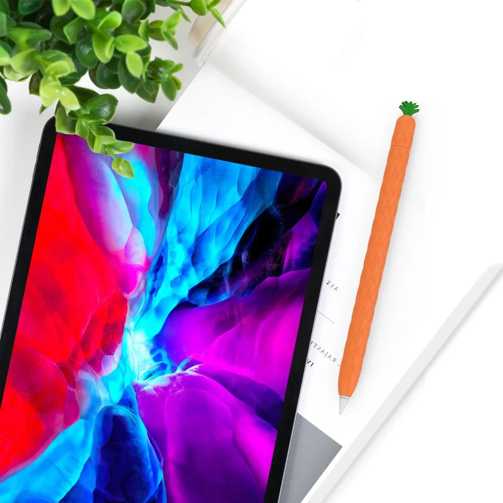 AHASTYLE PT106-2 for Apple Pencil Pro / Pencil (2nd Generation) Stylus Pen Silicone Skin Case Pineapple Style Protective Cover - Orange - 7