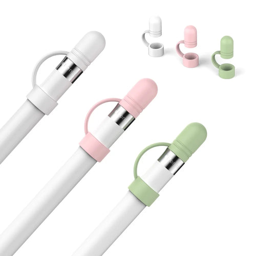 AHASTYLE PT110 3Pcs for Apple Pencil (1st Generation) Charging Cable Adapter Tether Stylus Pen Anti-lost Silicone Cap Cover - White / Pink / Green - 1