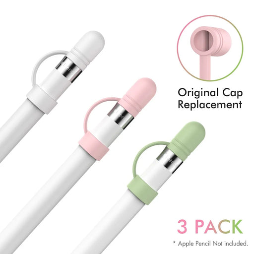 AHASTYLE PT110 3Pcs for Apple Pencil (1st Generation) Charging Cable Adapter Tether Stylus Pen Anti-lost Silicone Cap Cover - White / Pink / Green - 2