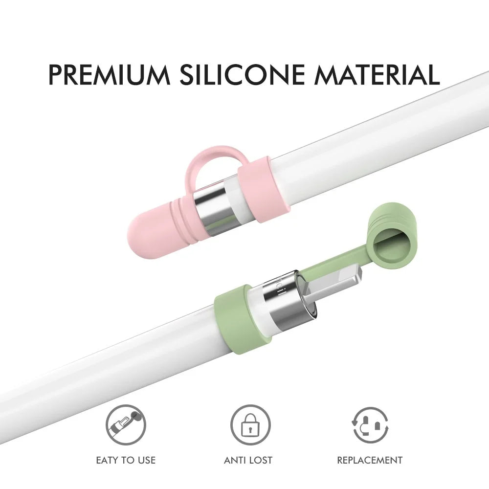 AHASTYLE PT110 3Pcs for Apple Pencil (1st Generation) Charging Cable Adapter Tether Stylus Pen Anti-lost Silicone Cap Cover - White / Pink / Green - 5