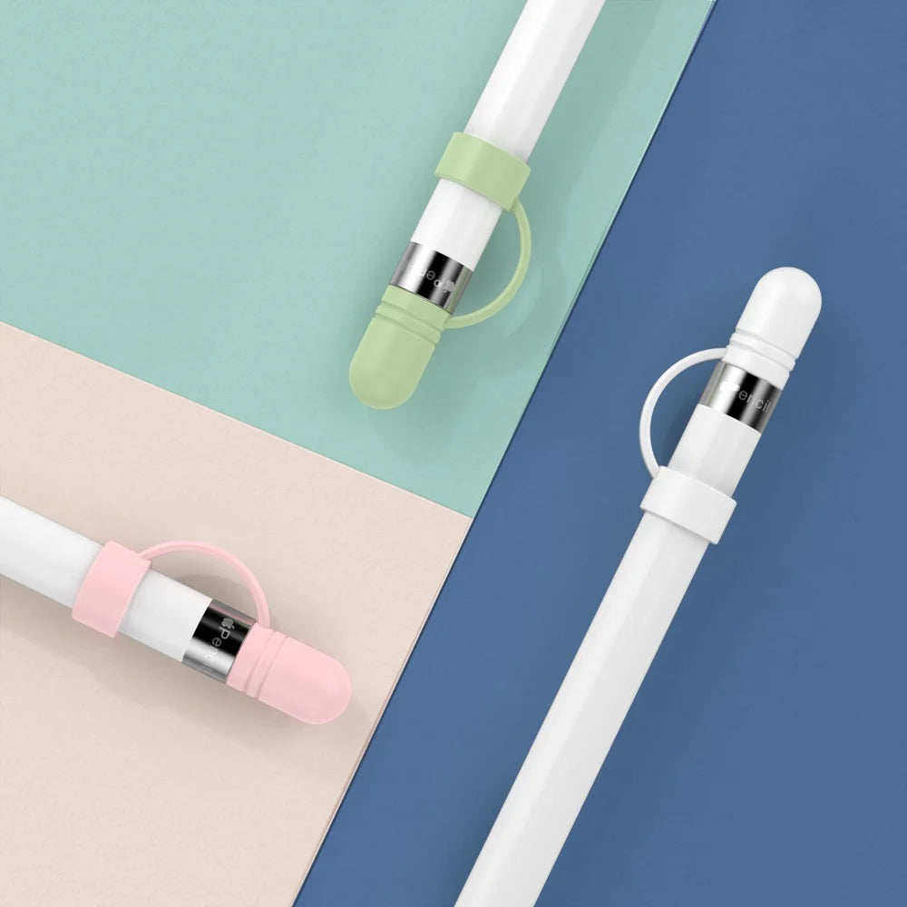 AHASTYLE PT110 3Pcs for Apple Pencil (1st Generation) Charging Cable Adapter Tether Stylus Pen Anti-lost Silicone Cap Cover - White / Pink / Green - 6