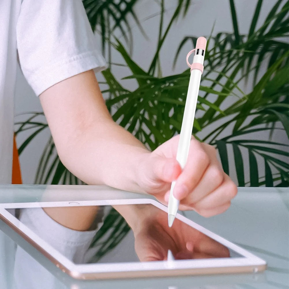 AHASTYLE PT110 3Pcs for Apple Pencil (1st Generation) Charging Cable Adapter Tether Stylus Pen Anti-lost Silicone Cap Cover - White / Pink / Green - 7