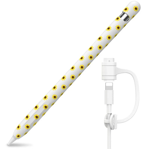 AHASTYLE PT93SF Protective Sleeve for Apple Pencil (1st Generation), Skin-touch Sunflower Pattern Silicone Case Cover - White - 1