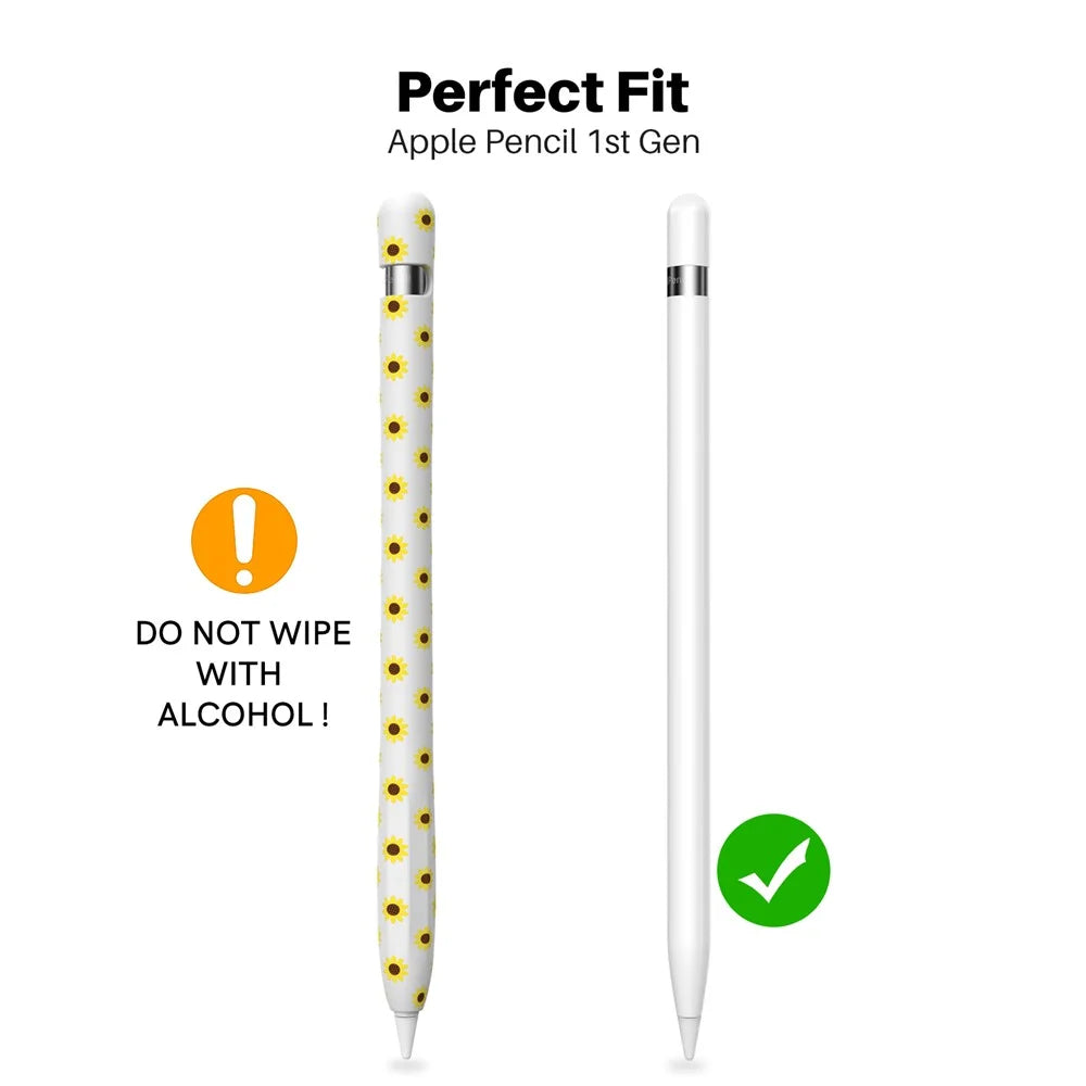 AHASTYLE PT93SF Protective Sleeve for Apple Pencil (1st Generation), Skin-touch Sunflower Pattern Silicone Case Cover - White - 2