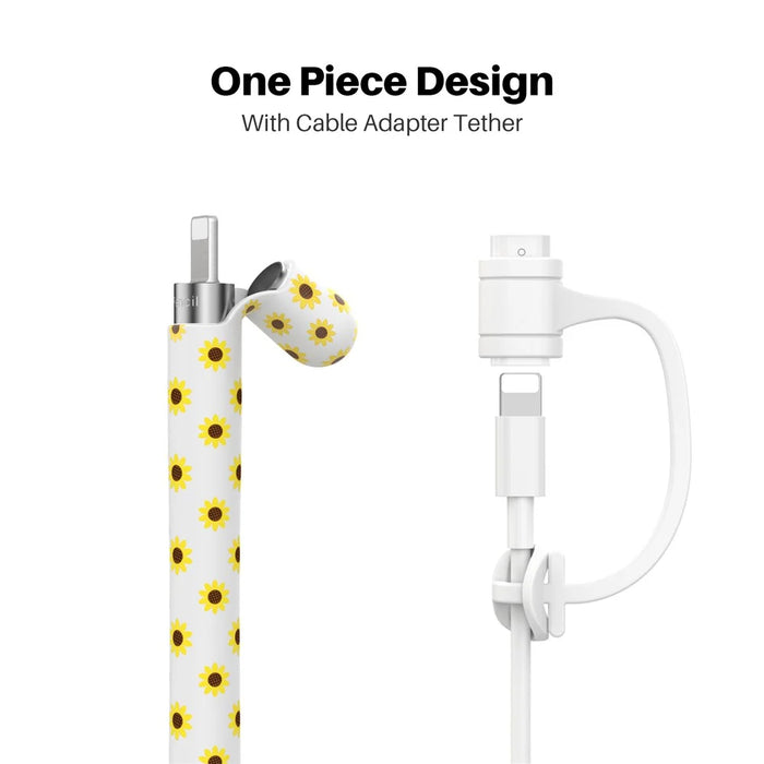 AHASTYLE PT93SF Protective Sleeve for Apple Pencil (1st Generation), Skin-touch Sunflower Pattern Silicone Case Cover - White - 4