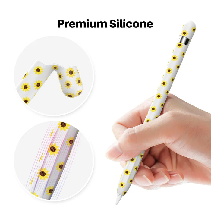 AHASTYLE PT93SF Protective Sleeve for Apple Pencil (1st Generation), Skin-touch Sunflower Pattern Silicone Case Cover - White - 5