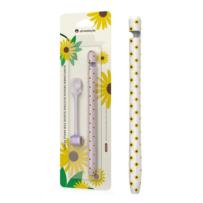 AHASTYLE PT93SF Protective Sleeve for Apple Pencil (1st Generation), Skin-touch Sunflower Pattern Silicone Case Cover - White - 7