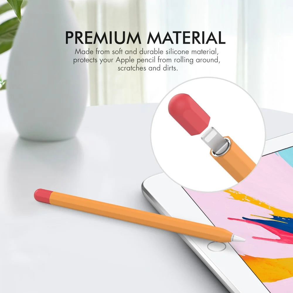 AHASTYLE PT94 Silicone Case for Apple Pencil (1st Generation), Stylus Pen Sleeve Contrast Color Protective Cover - Orange / Red - 3