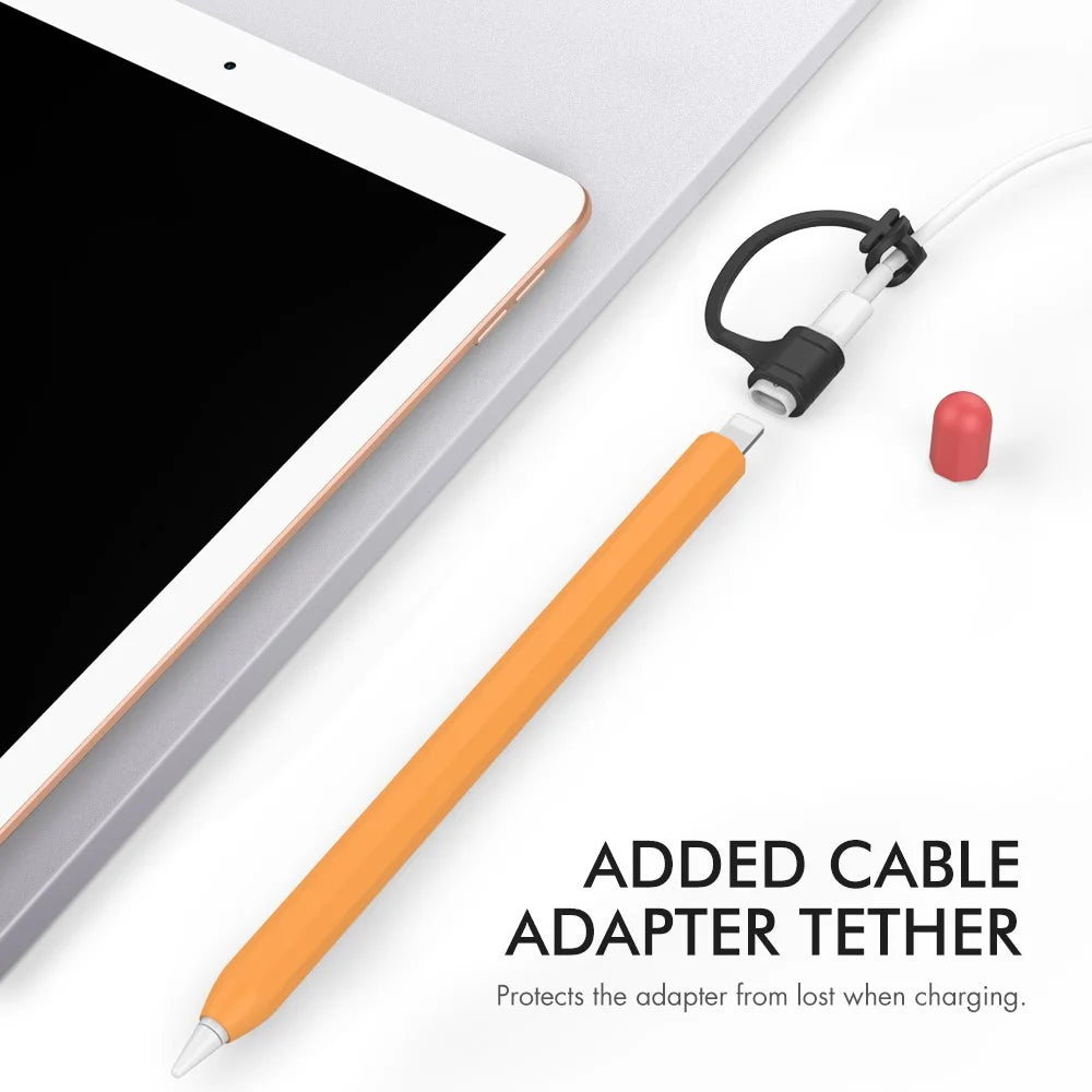 AHASTYLE PT94 Silicone Case for Apple Pencil (1st Generation), Stylus Pen Sleeve Contrast Color Protective Cover - Orange / Red - 4