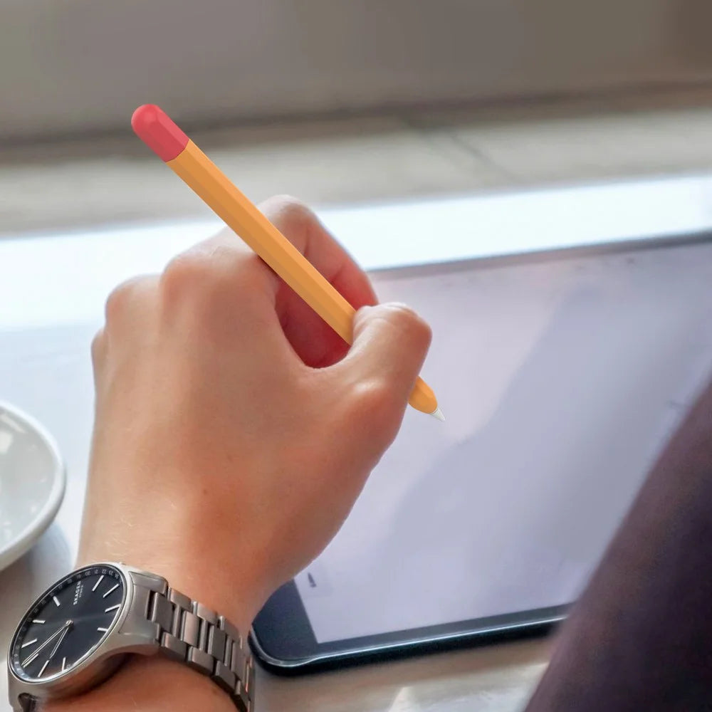 AHASTYLE PT94 Silicone Case for Apple Pencil (1st Generation), Stylus Pen Sleeve Contrast Color Protective Cover - Orange / Red - 5