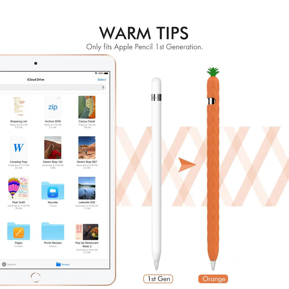 AHASTYLE PT106-1 for Apple Pencil (1st Generation) Stylus Pen Protective Sleeve Pineapple Style Pen Silicone Case - Orange - 3