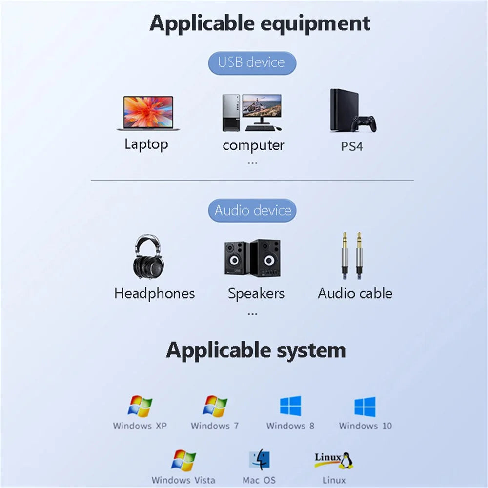 USB to 3.5mm Jack Audio Adapter USB to Headphone and Microphone Jack Aux Adapter Stereo Sound Card Adapter - 7