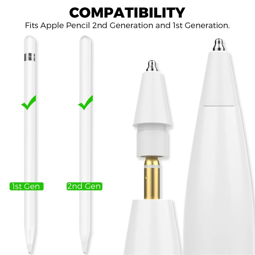 AHASTYLE WG80 For Apple Pencil 2nd / 1st Generation 2Pcs Capacitive Stylus Tip Replacement Pen Nibs - White - 3