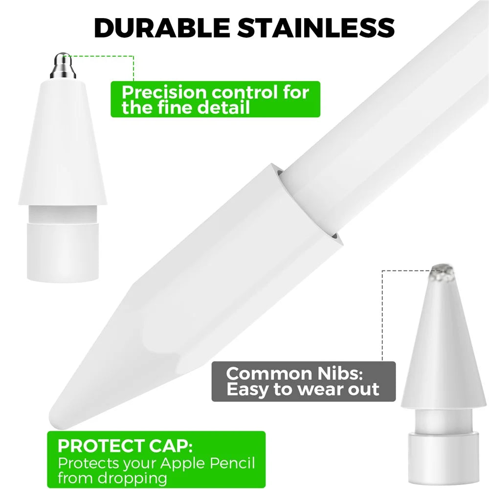 AHASTYLE WG80 For Apple Pencil 2nd / 1st Generation 2Pcs Capacitive Stylus Tip Replacement Pen Nibs - White - 4