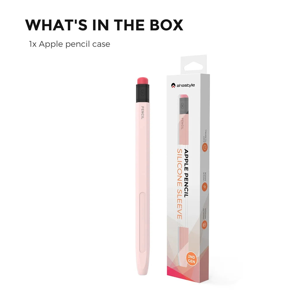 AHASTYLE PT180-2 For Apple Pencil Pro / Pencil (2nd Generation) Retro Silicone Protective Sleeve Capacitive Stylus Pen Anti-Drop Cover - Pink - 7