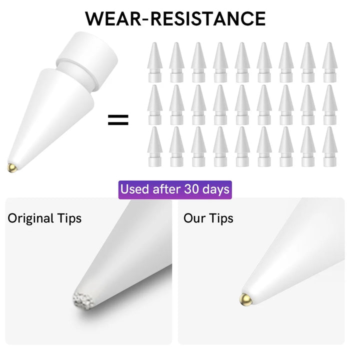 AHASTYLE WG58 For Apple Pencil 2nd / 1st Generation Capacitive Stylus Pen Nib Replacement Touch Screen Pen Tip - White / 3mm Gold Nib - 3