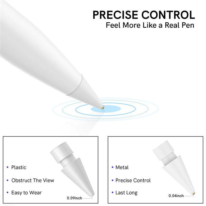 AHASTYLE WG58 For Apple Pencil 2nd / 1st Generation Capacitive Stylus Pen Nib Replacement Touch Screen Pen Tip - White / 3mm Gold Nib - 4