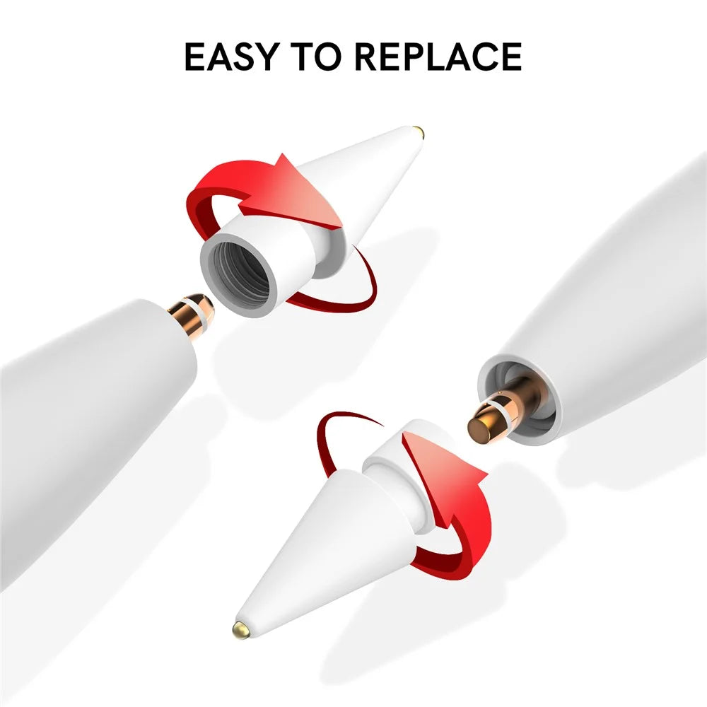 AHASTYLE WG58 For Apple Pencil 2nd / 1st Generation Capacitive Stylus Pen Nib Replacement Touch Screen Pen Tip - White / 3mm Gold Nib - 6