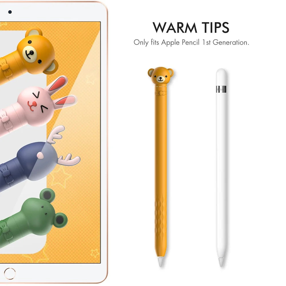 AHASTYLE PT129-1 For Apple Pencil 1st Generation Cartoon Animal Stylus Pen Cover Soft Silicone Protective Sleeve - Orange Bear - 2