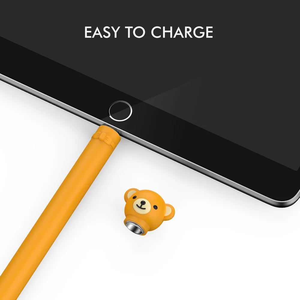 AHASTYLE PT129-1 For Apple Pencil 1st Generation Cartoon Animal Stylus Pen Cover Soft Silicone Protective Sleeve - Orange Bear - 3
