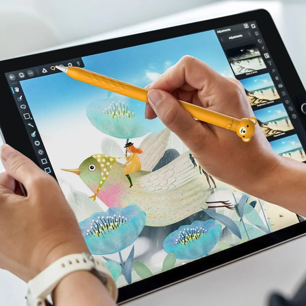 AHASTYLE PT129-1 For Apple Pencil 1st Generation Cartoon Animal Stylus Pen Cover Soft Silicone Protective Sleeve - Orange Bear - 5