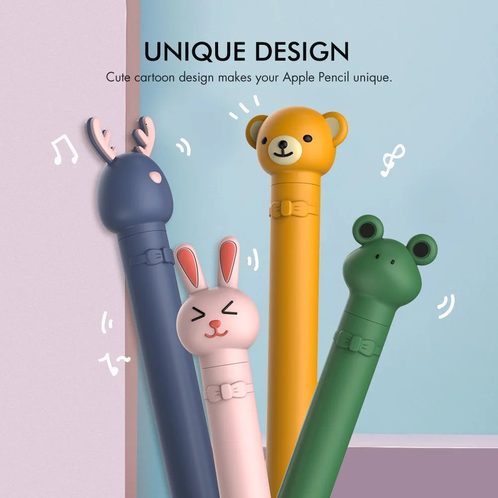 AHASTYLE PT129-1 For Apple Pencil 1st Generation Cartoon Animal Stylus Pen Cover Soft Silicone Protective Sleeve - Orange Bear - 6