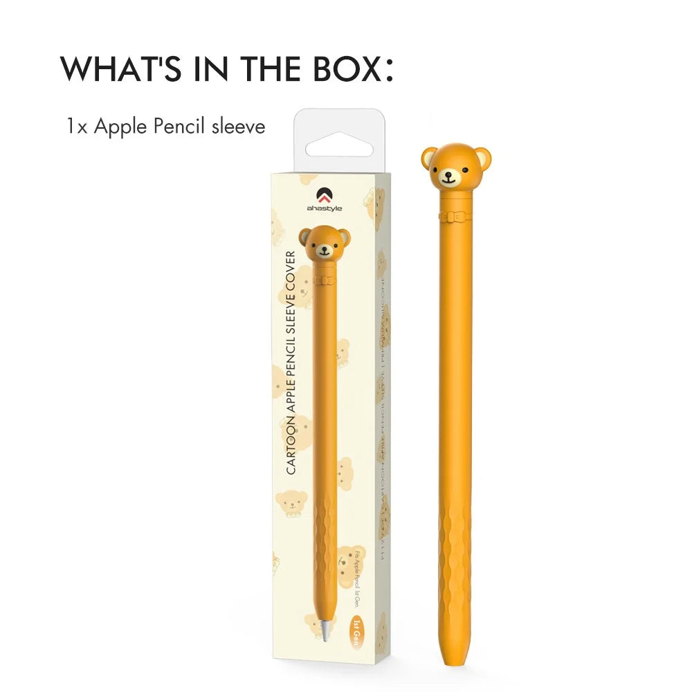 AHASTYLE PT129-1 For Apple Pencil 1st Generation Cartoon Animal Stylus Pen Cover Soft Silicone Protective Sleeve - Orange Bear - 7