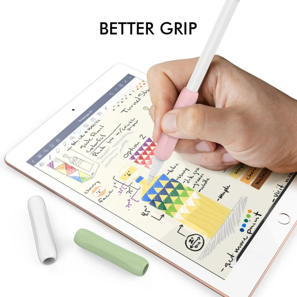 AHASTYLE PT113-1 Silicone Grip for Apple Pencil 1st / 2nd Generation Sleeve, 3Pcs Stylus Pen Case - White / Green / Pink - 3