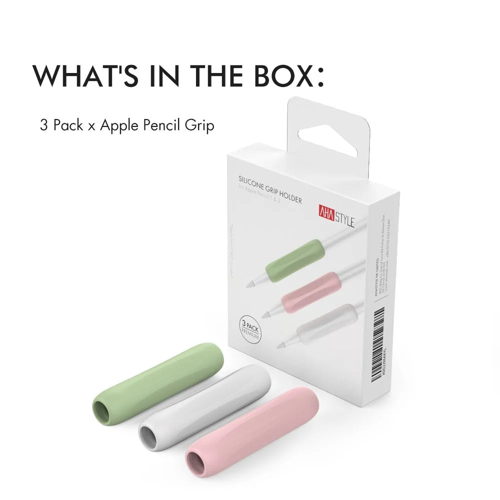 AHASTYLE PT113-1 Silicone Grip for Apple Pencil 1st / 2nd Generation Sleeve, 3Pcs Stylus Pen Case - White / Green / Pink - 7