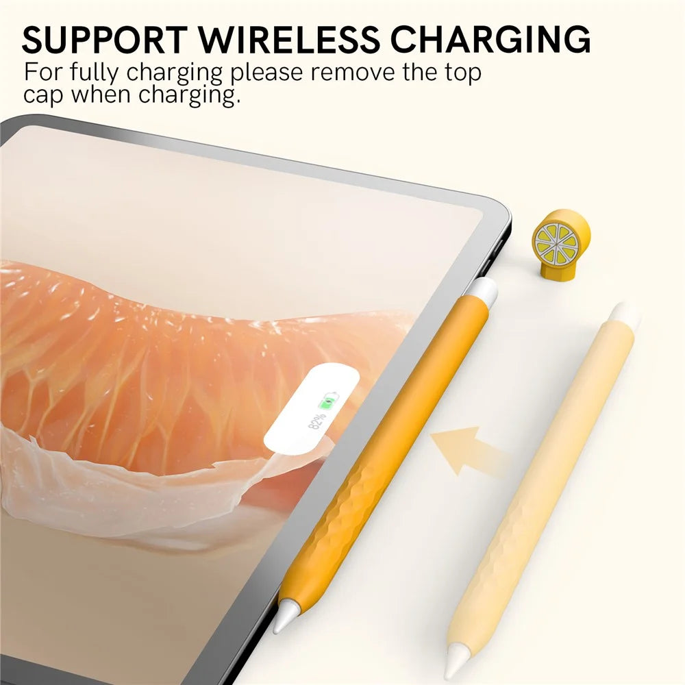 AHASTYLE PT129-2 For Apple Pencil 2nd Generation Cute Cartoon Stylus Pen Cover Soft Silicone Anti-drop Sleeve - Yellow / Orange - 2