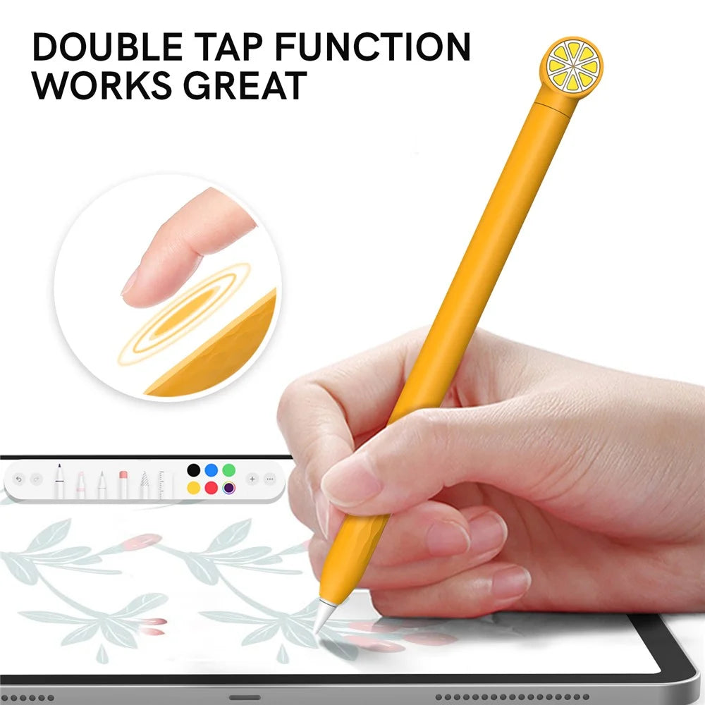 AHASTYLE PT129-2 For Apple Pencil 2nd Generation Cute Cartoon Stylus Pen Cover Soft Silicone Anti-drop Sleeve - Yellow / Orange - 3