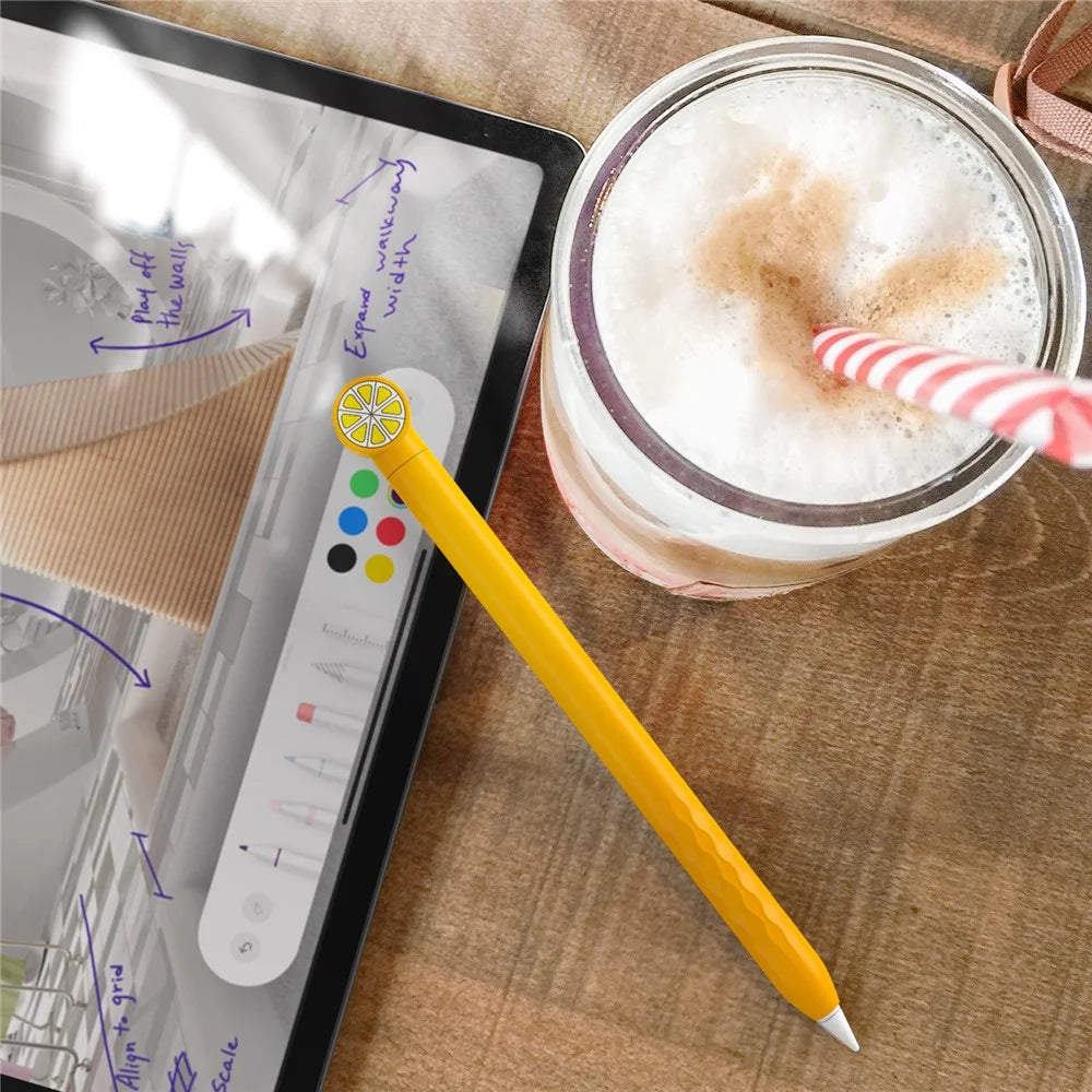 AHASTYLE PT129-2 For Apple Pencil 2nd Generation Cute Cartoon Stylus Pen Cover Soft Silicone Anti-drop Sleeve - Yellow / Orange - 6