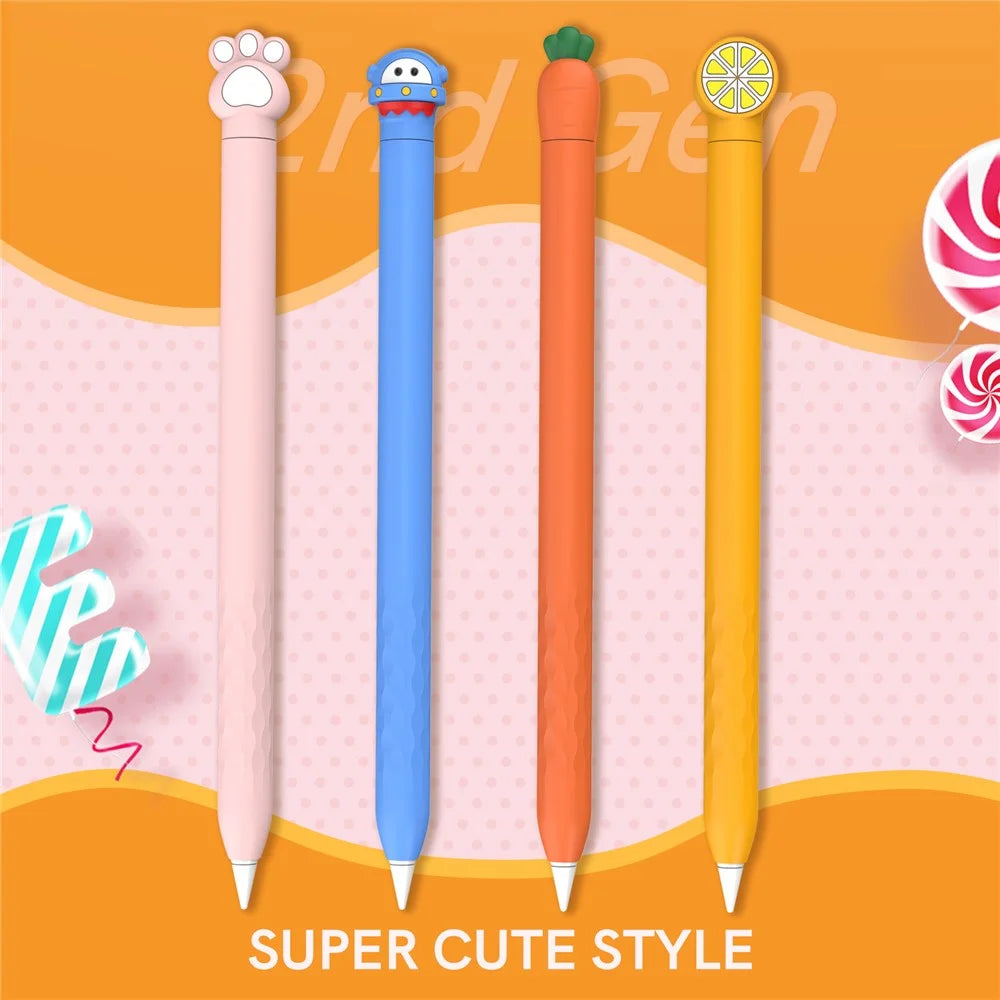 AHASTYLE PT129-2 For Apple Pencil 2nd Generation Cute Cartoon Stylus Pen Cover Soft Silicone Anti-drop Sleeve - Yellow / Orange - 7