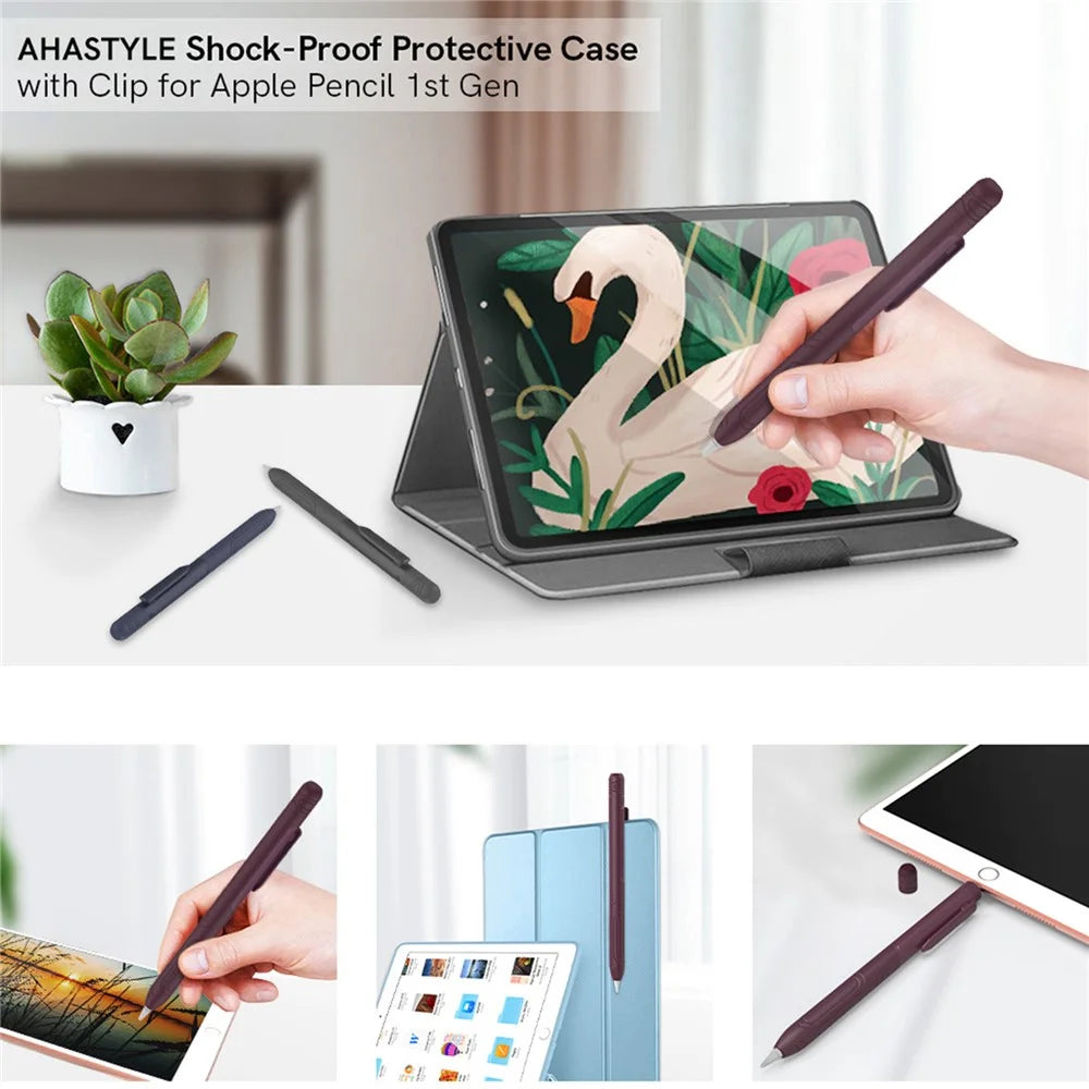 AHASTYLE PT141 Silicone Sleeve for Apple Pencil (1st Generation) Stylus Pen Case Shockproof Protective Cover - Black - 6