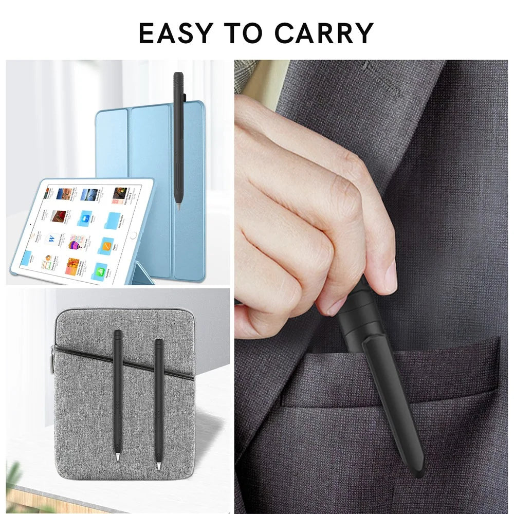 AHASTYLE PT141 Silicone Sleeve for Apple Pencil (1st Generation) Stylus Pen Case Shockproof Protective Cover - Black - 7