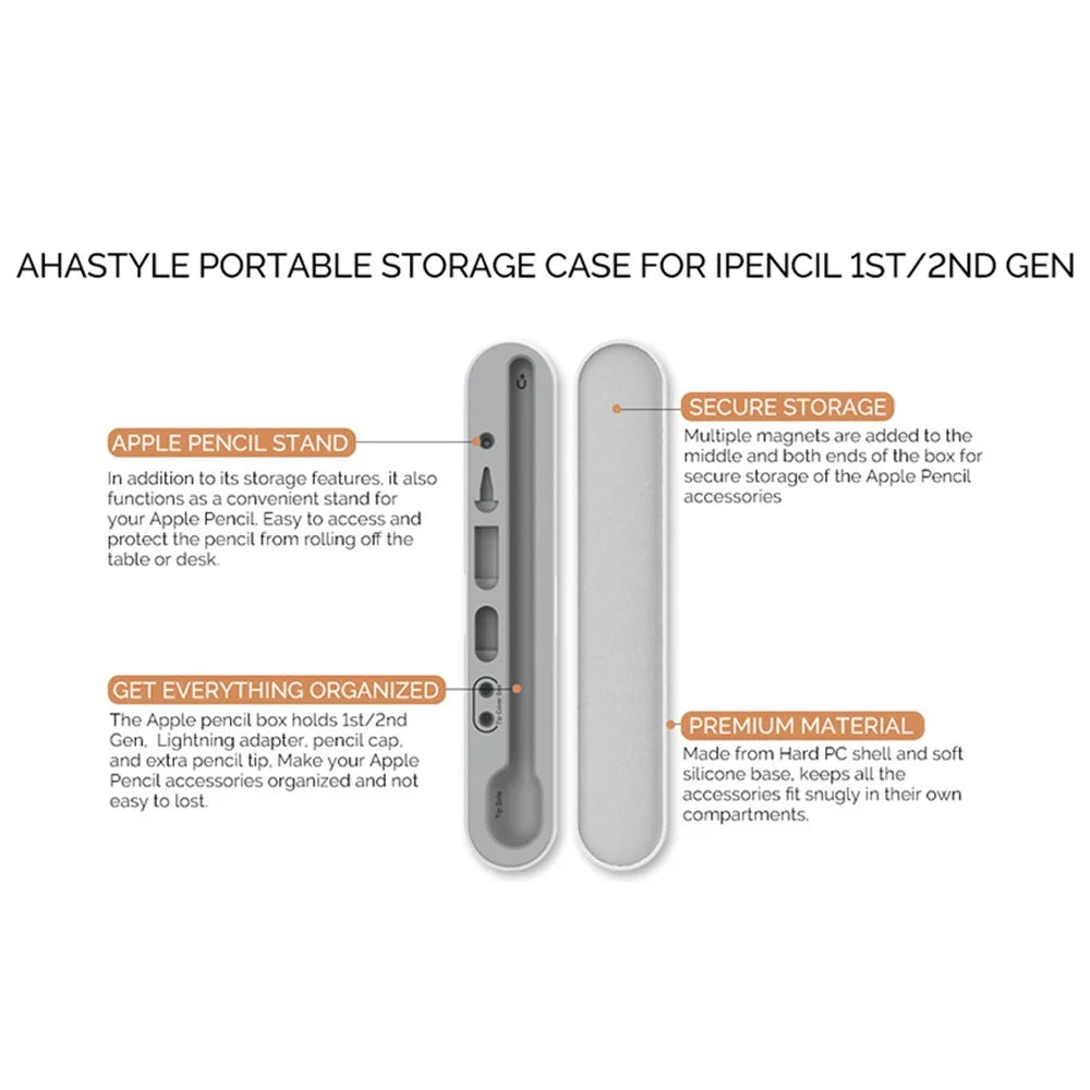 AHASTYLE PT121 Storage Box for Apple Pencil 1st / 2nd Generation Magnetic Stylus Pen Protective Case - White - 7