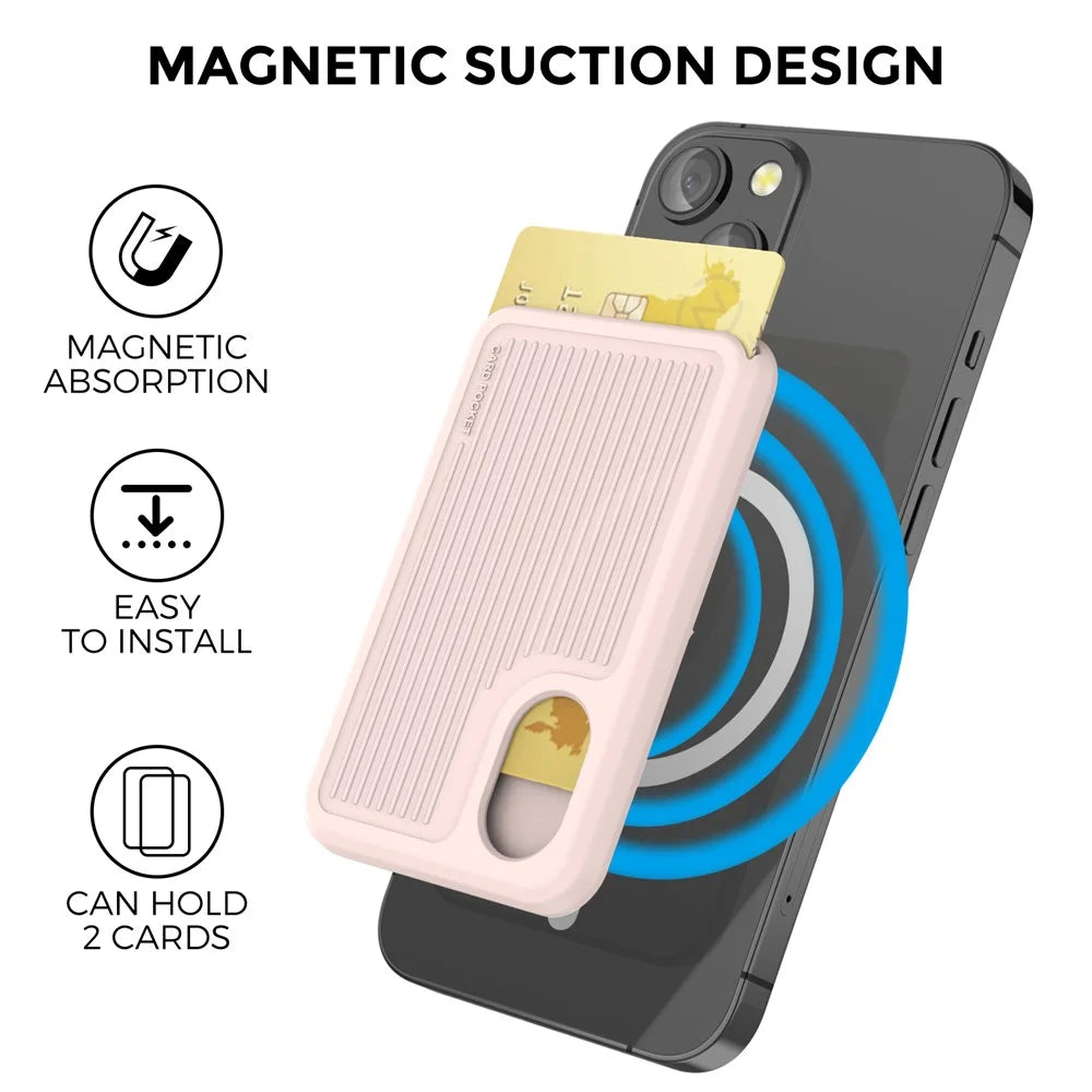 AHASTYLE PT133-B Phone Back Card Holder Magnetic Credit Card Slot Wallet Pocket - Pink - 5