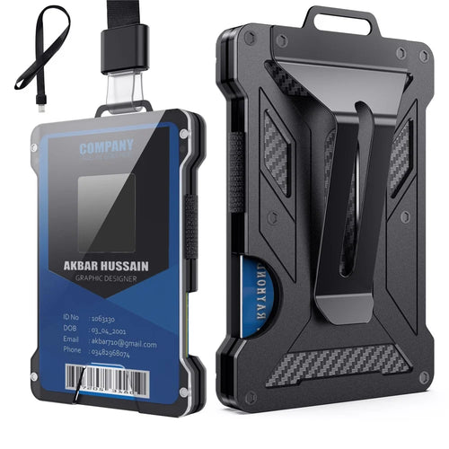 AHASTYLE WG90 Badge Holder Wallet with Lanyard Aluminium Alloy RFID Blocking Office ID Card Holder - 1