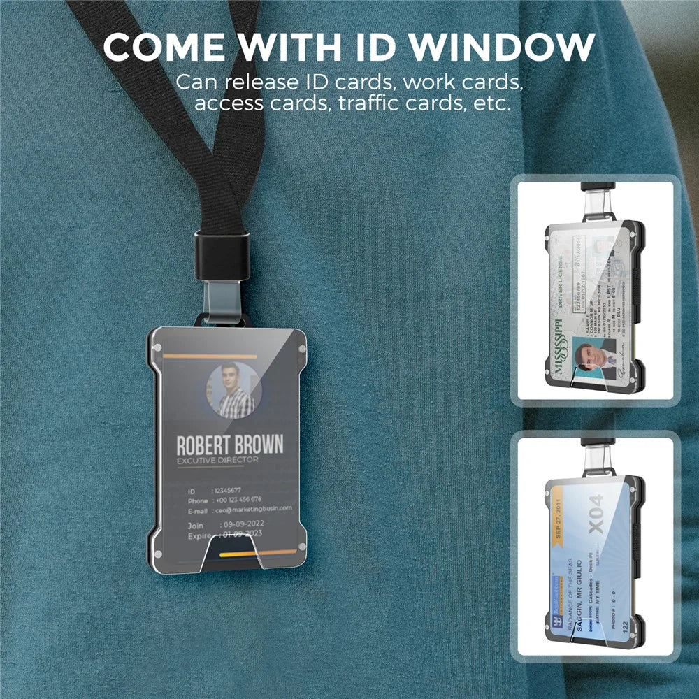 AHASTYLE WG90 Badge Holder Wallet with Lanyard Aluminium Alloy RFID Blocking Office ID Card Holder - 2