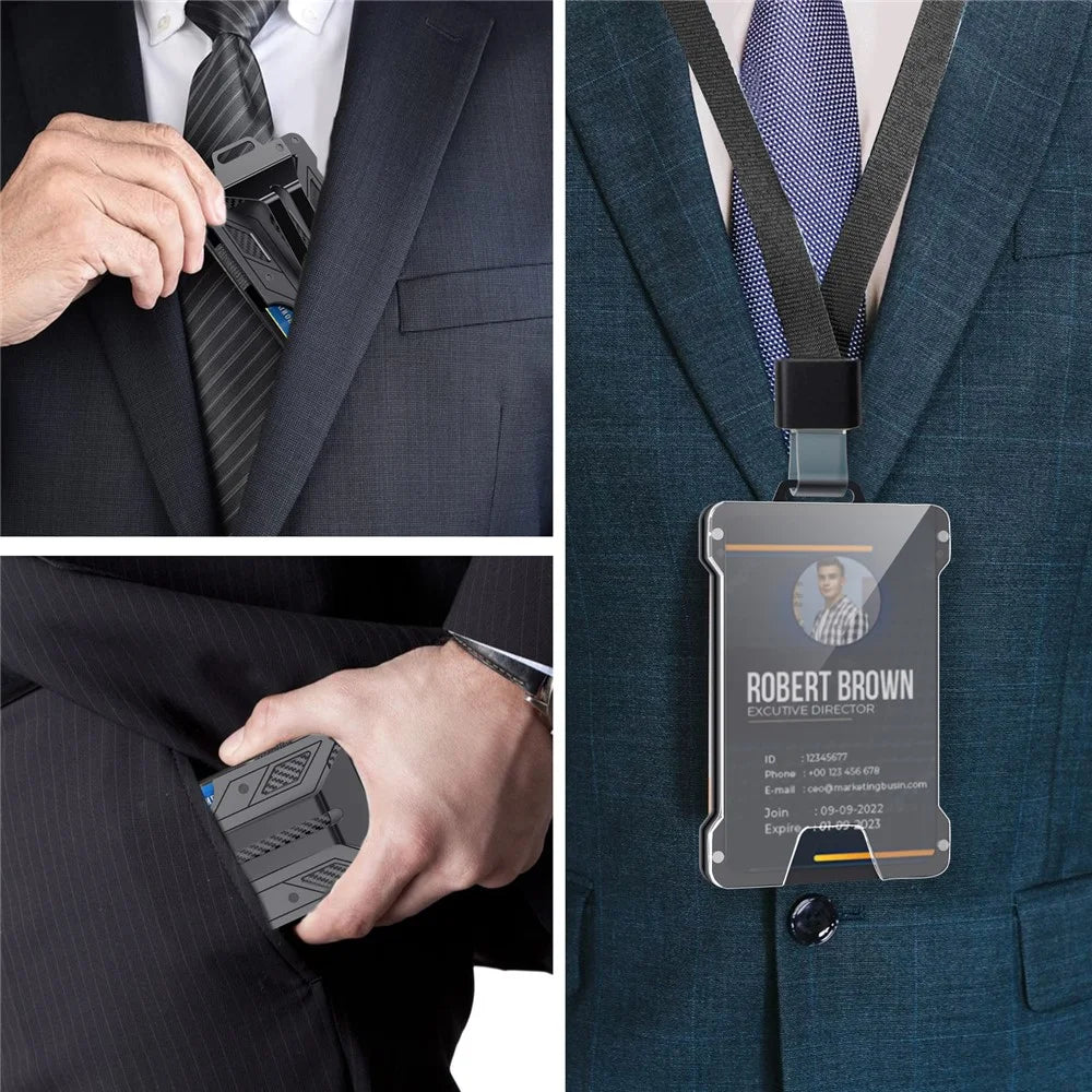 AHASTYLE WG90 Badge Holder Wallet with Lanyard Aluminium Alloy RFID Blocking Office ID Card Holder - 5