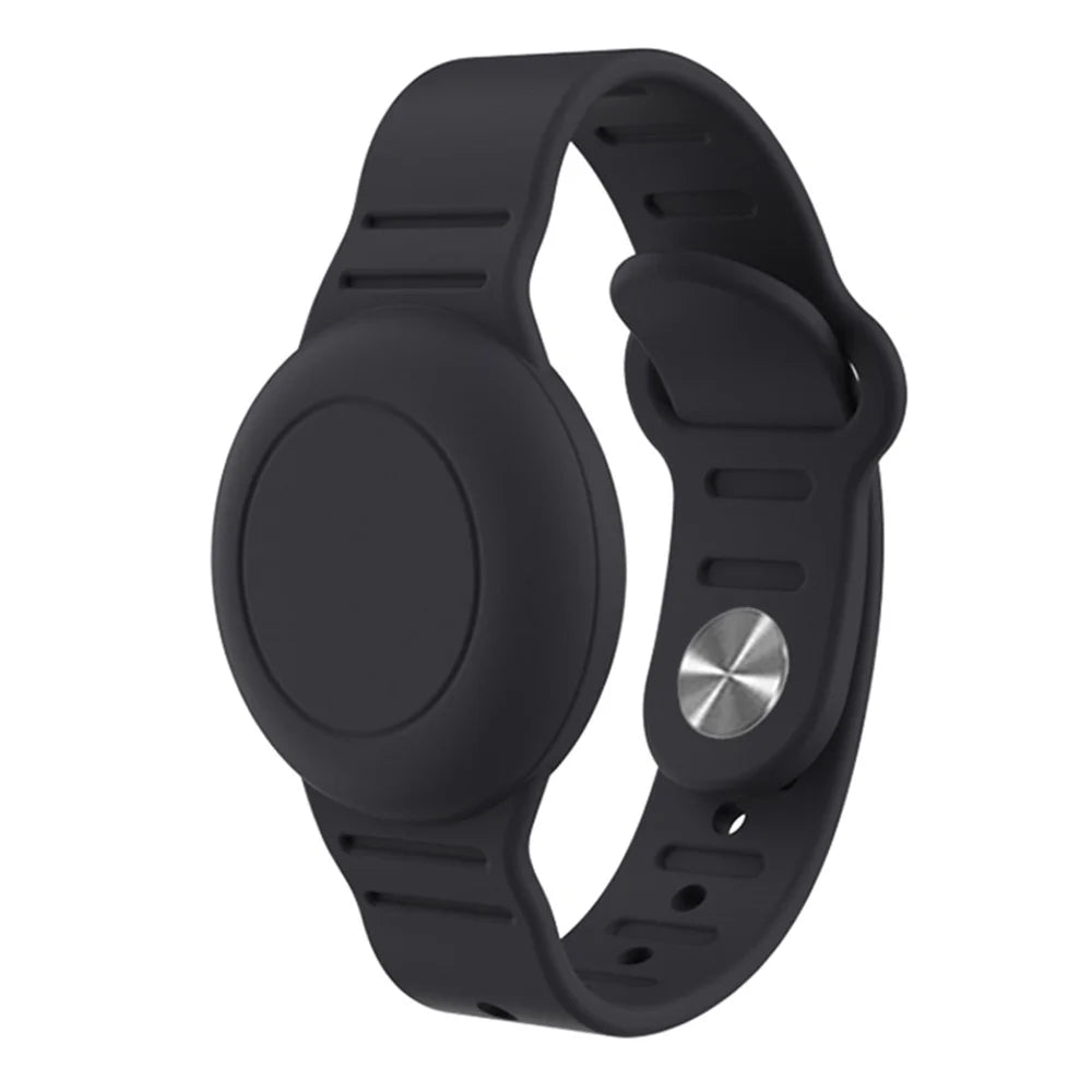 Silicone Wristband for Apple AirTag Finder Location Tracker Holder Protective Case Waterproof Bracelet - Black - 1