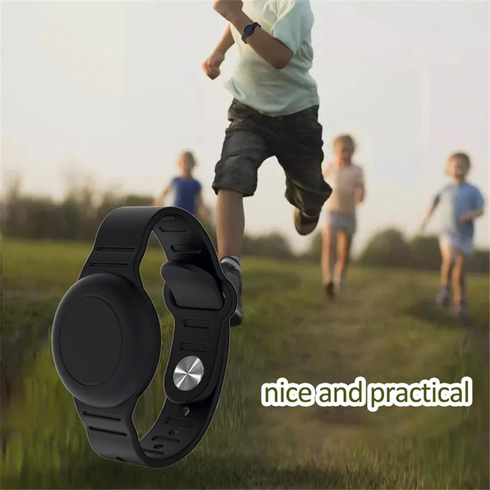 Silicone Wristband for Apple AirTag Finder Location Tracker Holder Protective Case Waterproof Bracelet - Black - 3