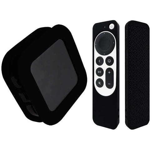 2Pcs / Set For Apple TV 4K 2022 Folding Style Soft Silicone Set-top Box Protective Cover + Remote Control Case - Black - 1