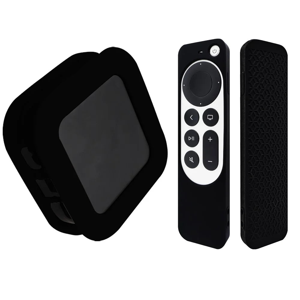 2Pcs / Set For Apple TV 4K 2022 Folding Style Soft Silicone Set-top Box Protective Cover + Remote Control Case - Black - 1