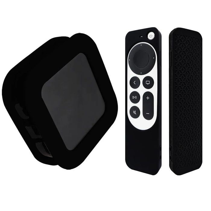 2Pcs / Set For Apple TV 4K 2022 Folding Style Soft Silicone Set-top Box Protective Cover + Remote Control Case - Black - 1