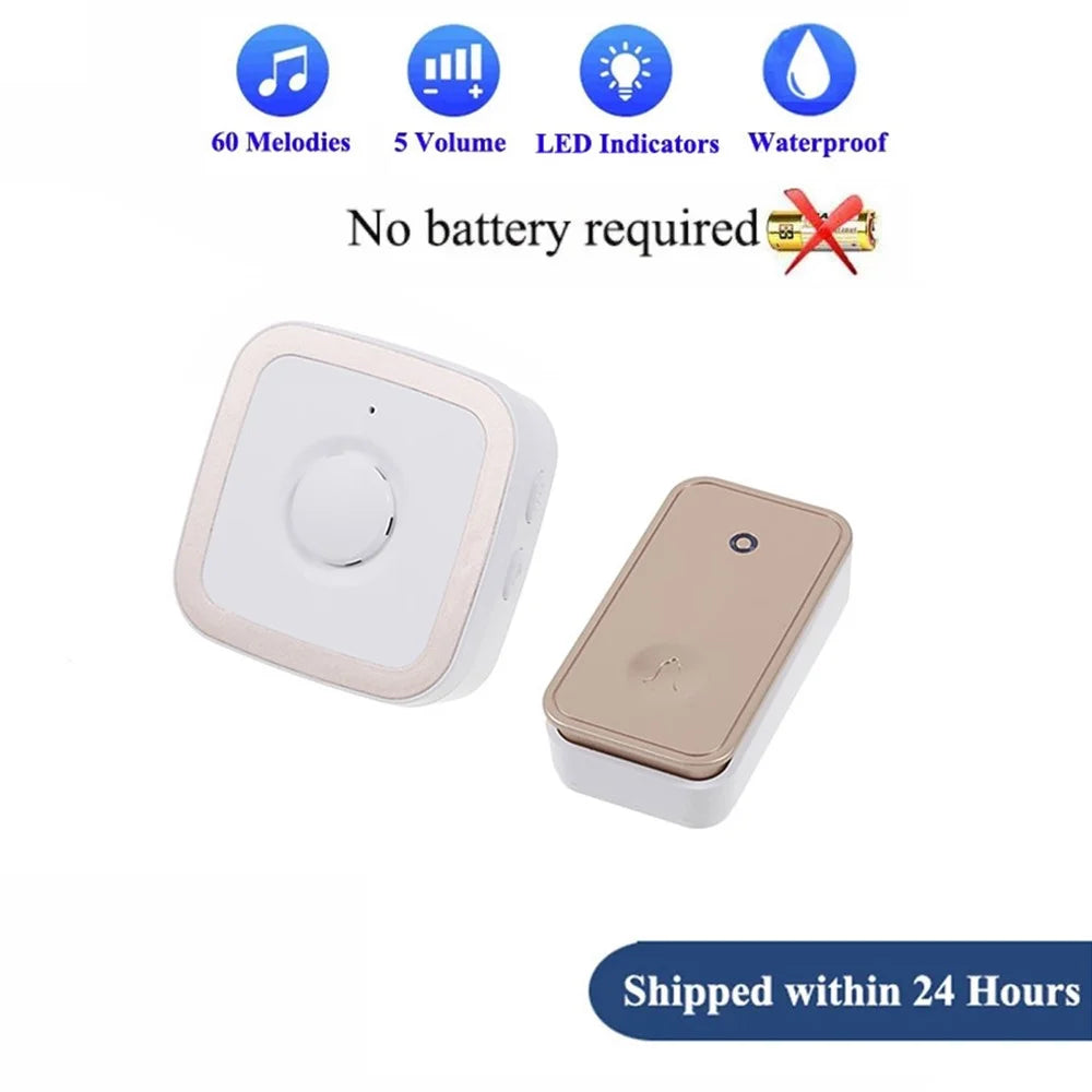 CACAZI FA12 Home Wireless Doorbell 60 Songs Waterproof Remote Smart Calling Bell, 1 Transmitter+1 Receiver - Gold / EU Plug - 2